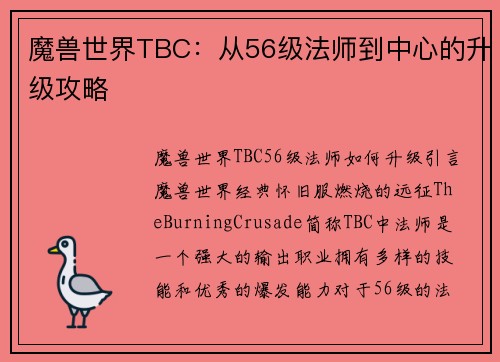 魔兽世界TBC：从56级法师到中心的升级攻略
